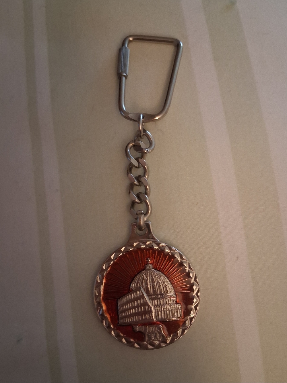 Vintage Roma Italy Silver-Tone Dome Emblem Keychain
